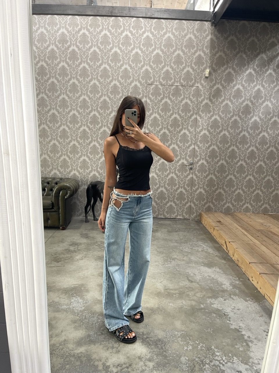 Jeans con strass F636 - immagine 2