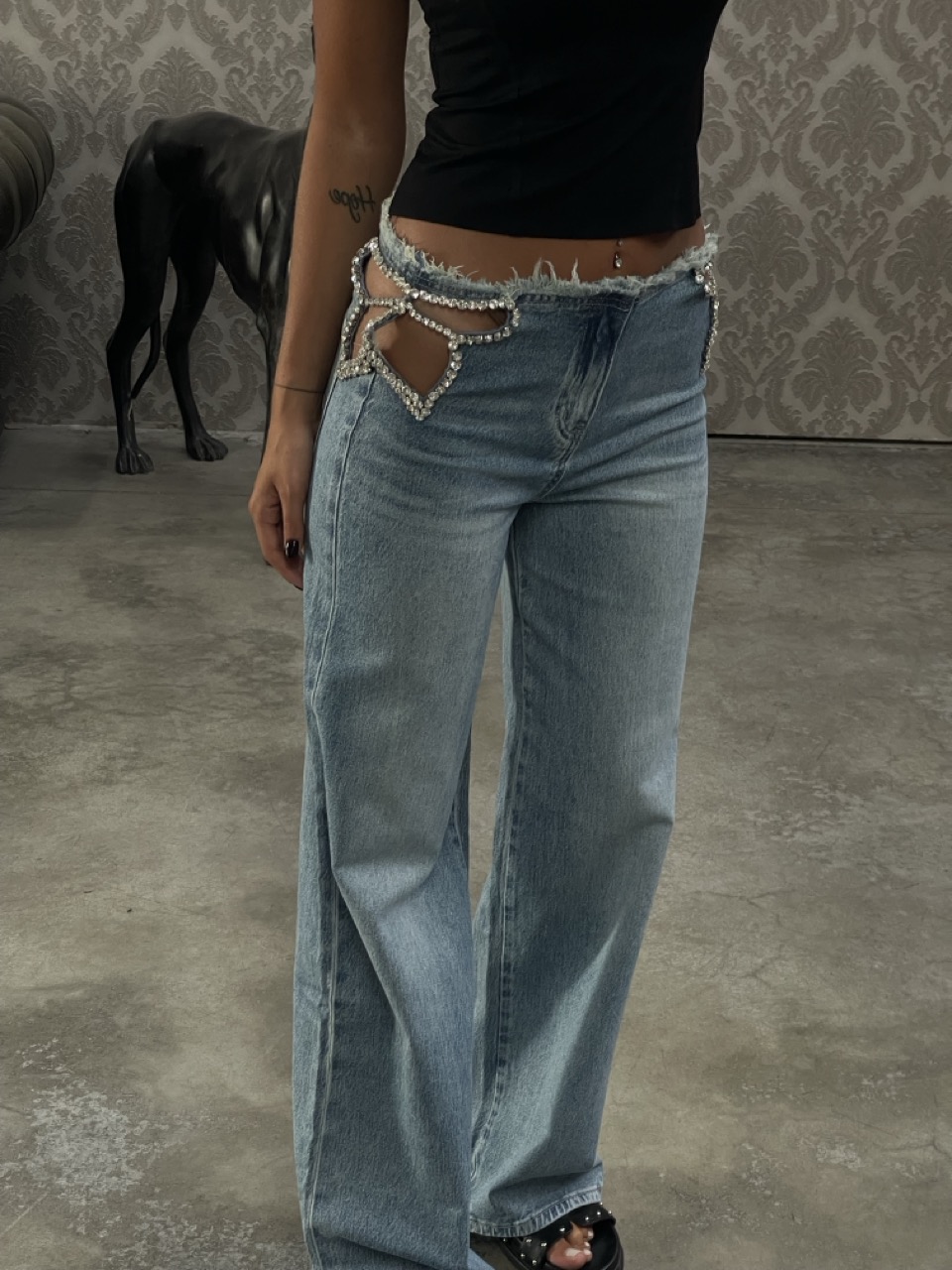 Jeans con strass F636 - immagine 3