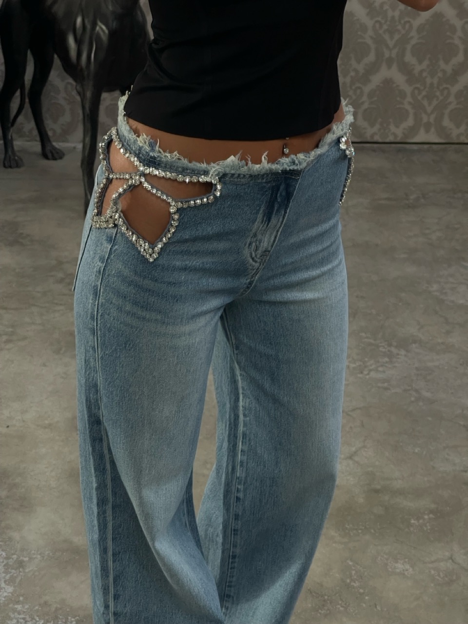 Jeans con strass F636