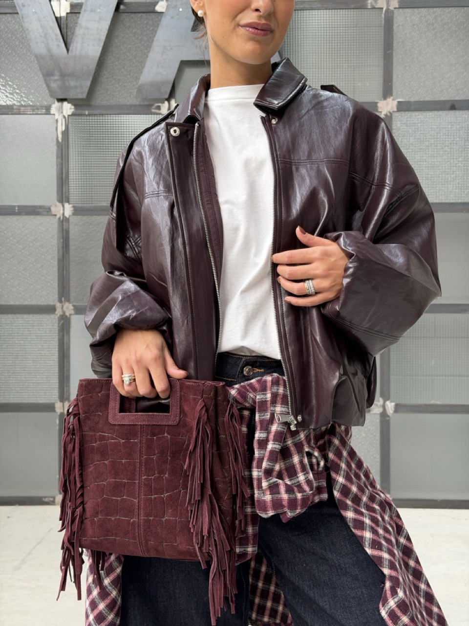 Borsa in pelle con frange MC6185CO
