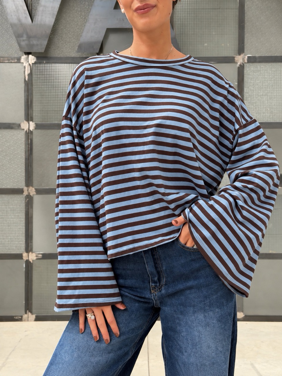 Maglia a righe con maniche ampie BM27027-R - immagine 5