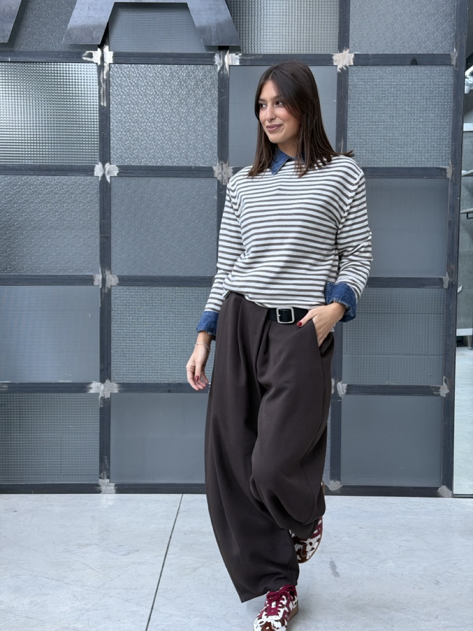 Maglione a righe con scollo a barchetta 6631 - immagine 3