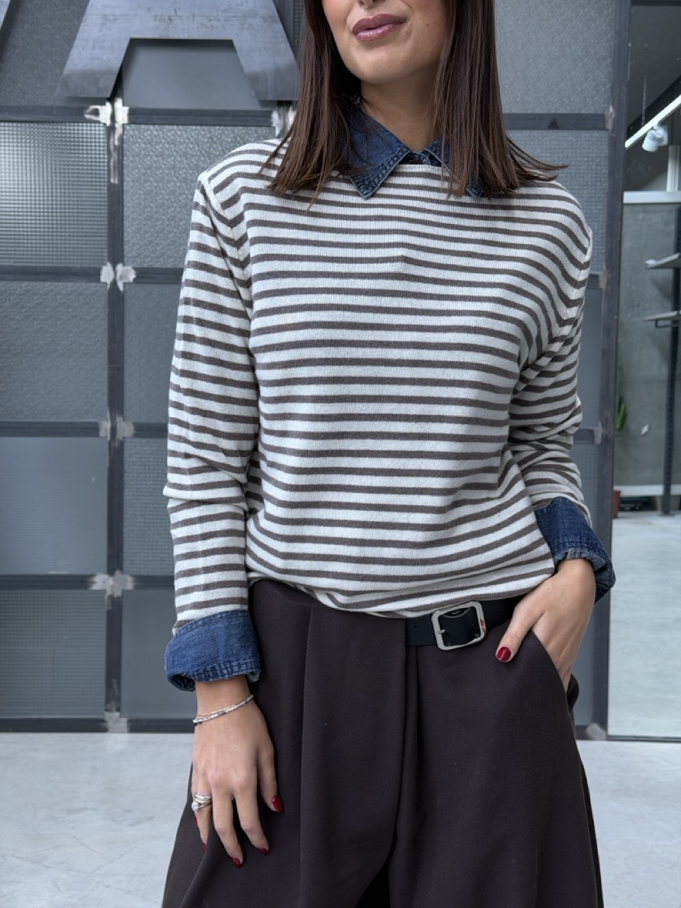Maglione a righe con scollo a barchetta 6631 - immagine 4