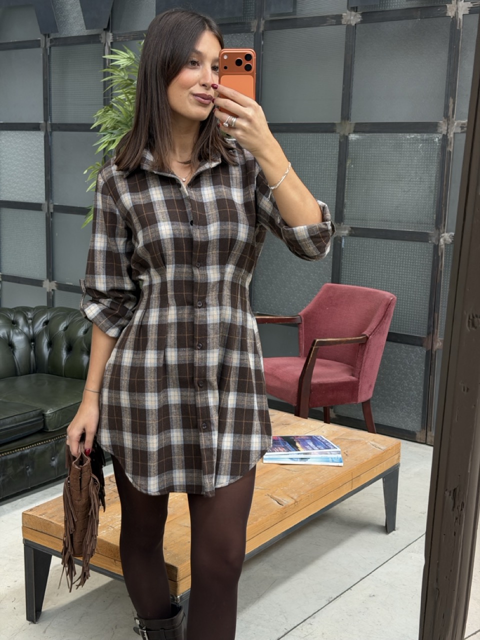 Abito camicia corta a quadri 122836