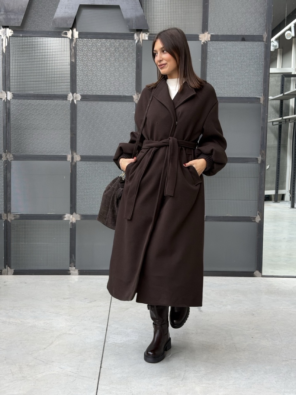 Cappotto lungo con polsini a coste 57122