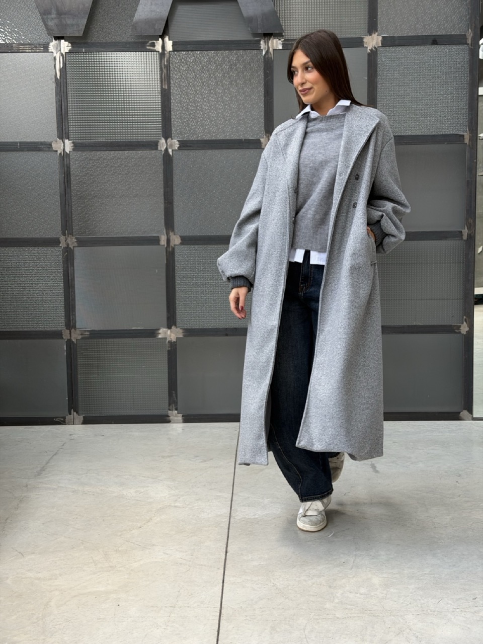 Cappotto lungo con polsini a coste 57122 - immagine 4
