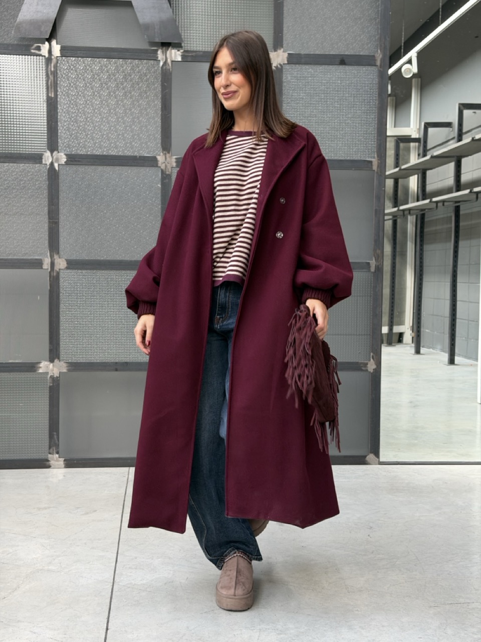 Cappotto lungo con polsini a coste 57122 - immagine 3