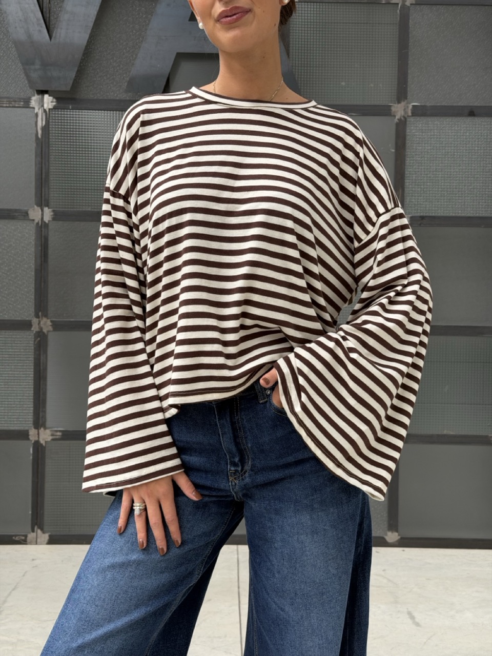 Maglia a righe con maniche ampie BM27027-R