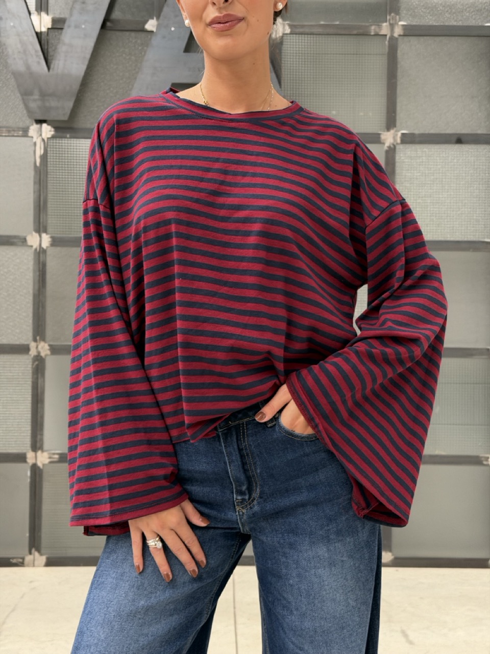 Maglia a righe con maniche ampie BM27027-R - immagine 4