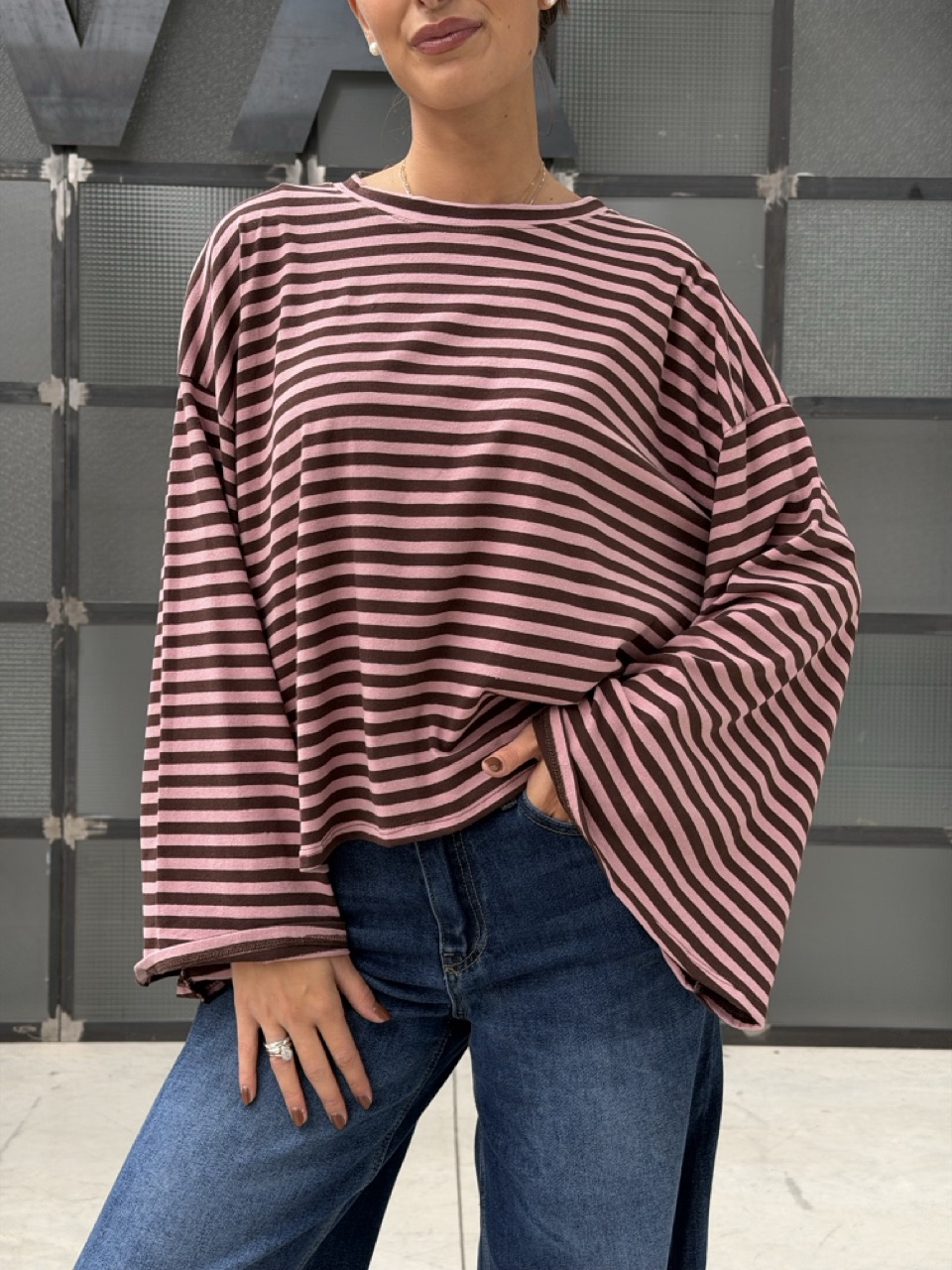 Maglia a righe con maniche ampie BM27027-R - immagine 3